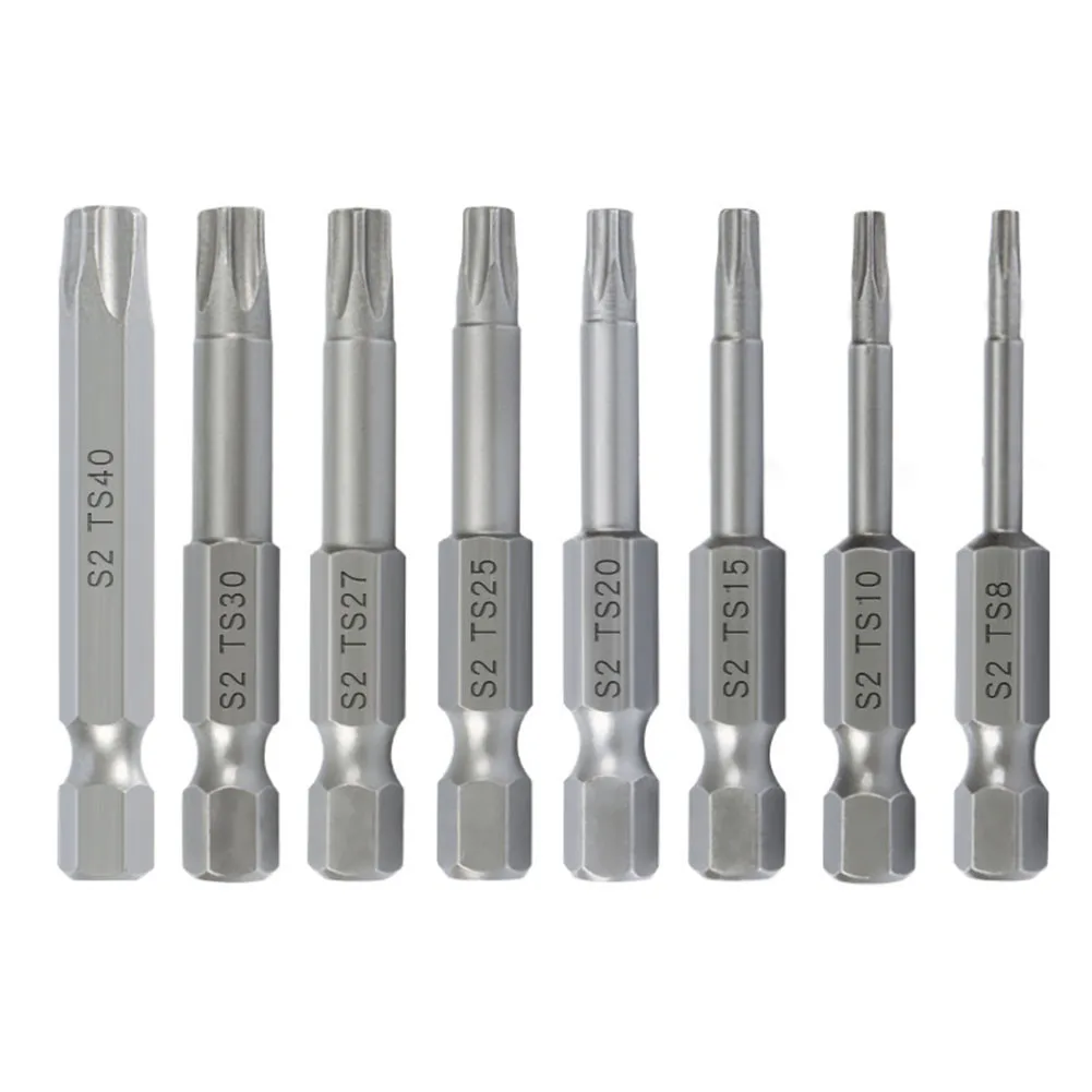 8Pcs 50mm Torx Screwdriver Bits Set 1/4'' Hex Shank Magnetic Five-Point Star With Hole Screw Driver Bits T8-T40 Power Tool Parts