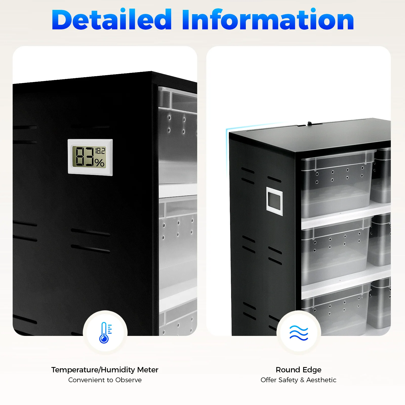 خزانة تربية الزواحف والبرمائية مكونة من 8 طبقات، ووسادة تسخين 25 وات وتهوية كاملة، ونظام تررم للعناكب والسحالي والثعابين