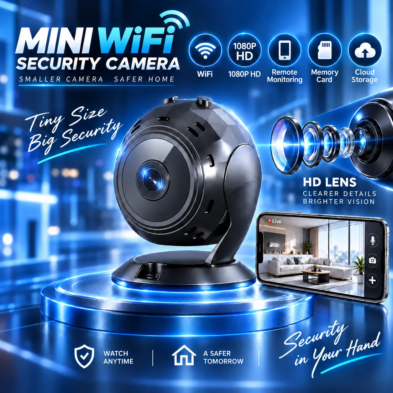 1080P HD Mini WiFi IP Security Camera Indoor Baby Monitor Remote Monitoring Night Vision V380 Pro