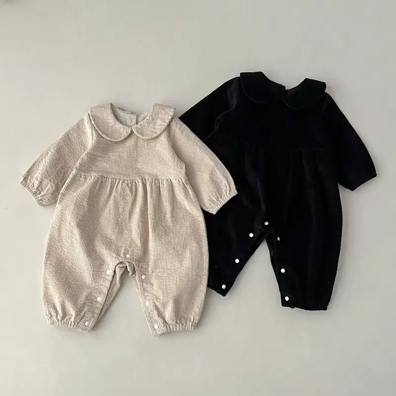 Children autumn corduroy outdoor solid long sleeve romper boy girl baby all-match casual jumpsuit infant cotton loose one-piece