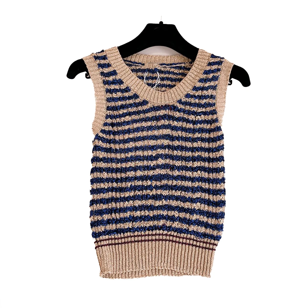 NIGO Women's Summer U-neck Color Needle Knitted Sleeveless Striped Vest Fashionable And Casual Top Ngvp #nigo8612