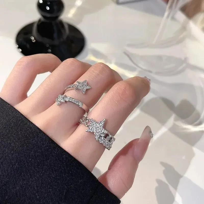 Elegant Versatile Unique Design Sensibility Star Adjustable Ring for Women Full Meteor Shower Design Five-pointed Star Ring