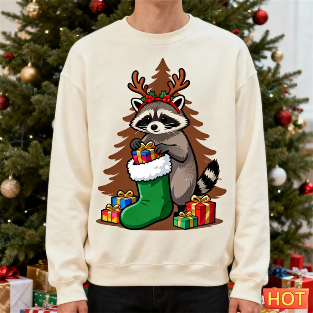 

Animal 3D Printed Cute Raccoon Graphic Ugly Christmas Sweater For Men Trendy Crew Neck Xmas Sweatshirt Casual Oversized Pullove