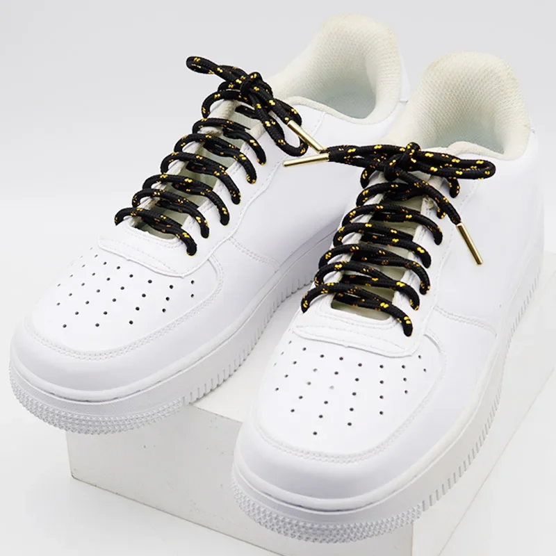 Round Polyester Shoestring Gold Metallic Laces Pointed Promotional Custom Double Twill Metal Cord Lacet 0.45cm Width Shoelaces image 5