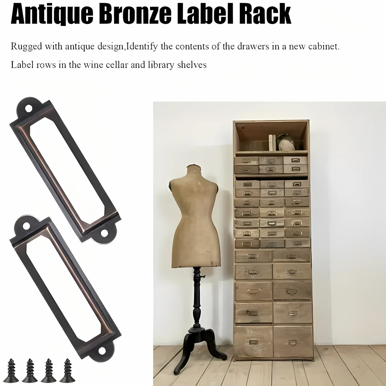 12pcs Antique Brass Iron Drawer Cabinet Label Pull Frame Handle Card Holder Furniture Hardware For Cabinet Drawer Box Case