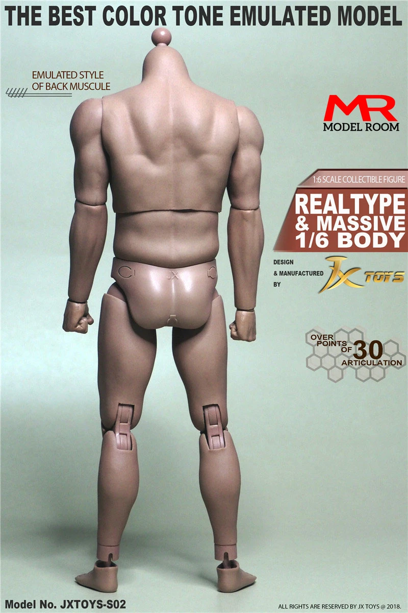 JXtoys S01 S02 S03 1/6 Male Muscle Joint Body JXS01 JXS02 JXS03 12\'\' Super Flexible Action Figure Doll Fit 1:6 Head Sculpt