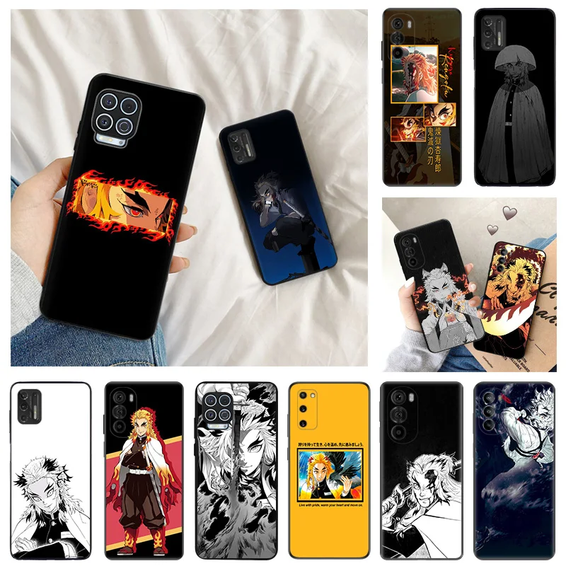 Ultra Thin Black Phone Case for Motorola G9 Edge 20 30 40 G50 G51 G60 G71 G22 G32 G52 G72 G53 G73 Rengoku Kyoujurou Demon Slayer