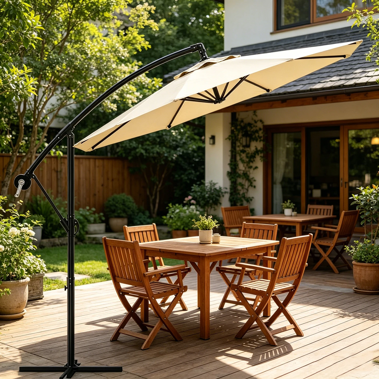 300cm Drehbarer Ampelschirm UV50+ Sonnenschutz, Kurbel- und Neigungsmechanismus, Schutzhülle & Ständer, Aluminiumrahmen für den Garten