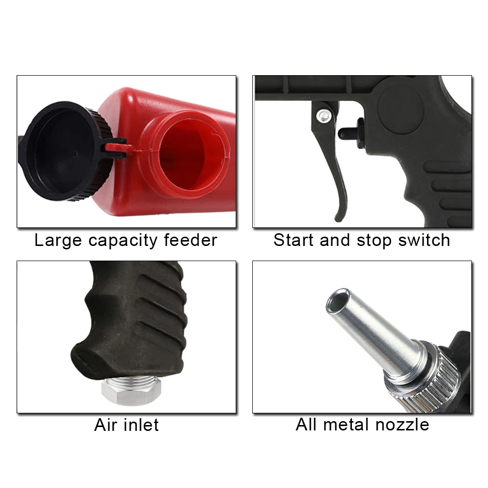 Sandblasting Gun Adjustable Portable Gravity Sand Blaster 90psi Small Sand Blasting Machine Handheld Pneumatic Blasting Gun Set