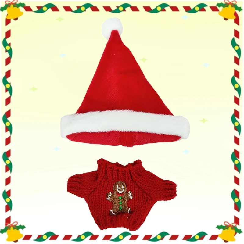 

Рождественская одежда для куклы Labubu, свитер, шапка, набор для Mini Idol V1 V2 V3, теплая праздничная плюшевая игрушка, подарок Санта-Клауса для коллекционеров