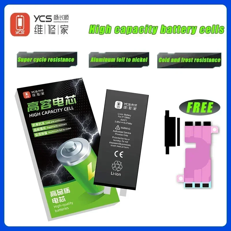 YCS High Capacity Phone Battery Cell Durable High Capacity Replacement Repair for iPhone X Xr XSM 10 11 12 13 14 Pro Max Battery