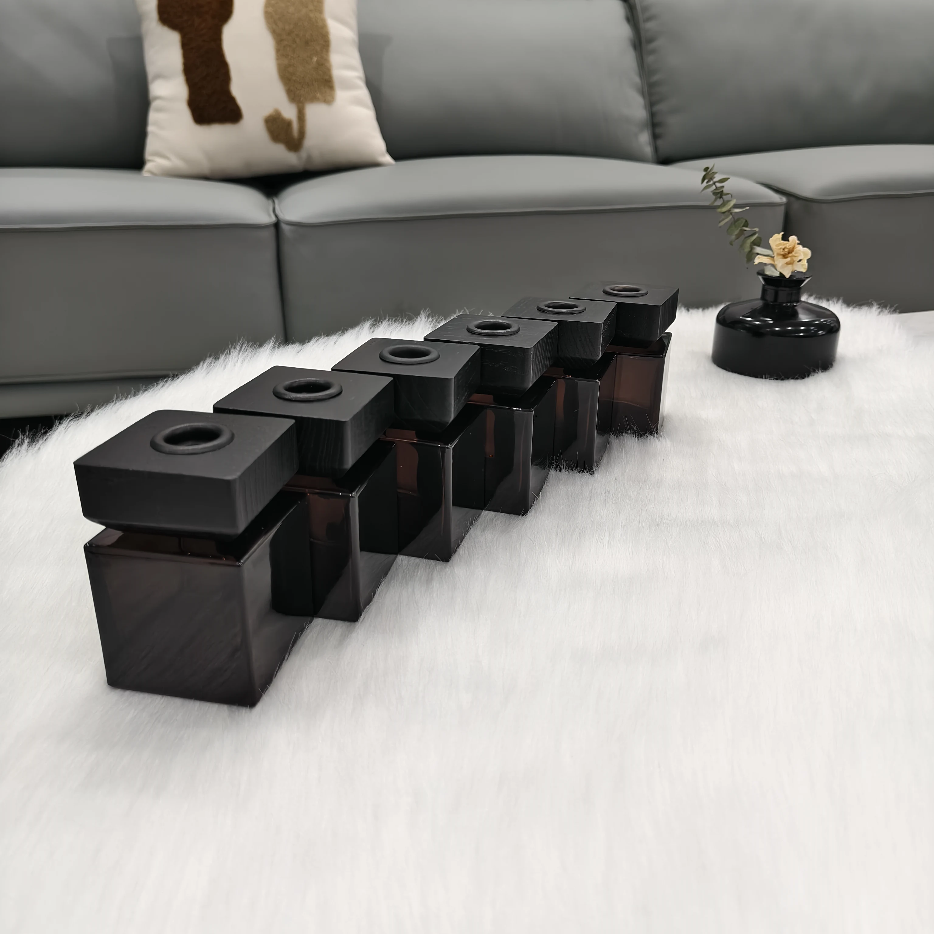 

6Pcs 100ml Square Empty Glass Bottles Wooden Caps - Diffuser Refill Bottles Essential Oil Containers Home Fragrance Accessories