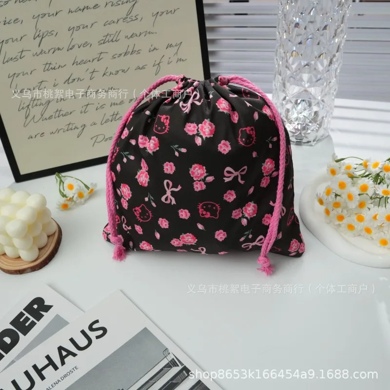 

Hello Kitty Bag Kawaii Anime Wome Accessories Versatile Drawstring Bundle Mouth Cosmetics Travel Storage Toy Girl Gift Wholesale