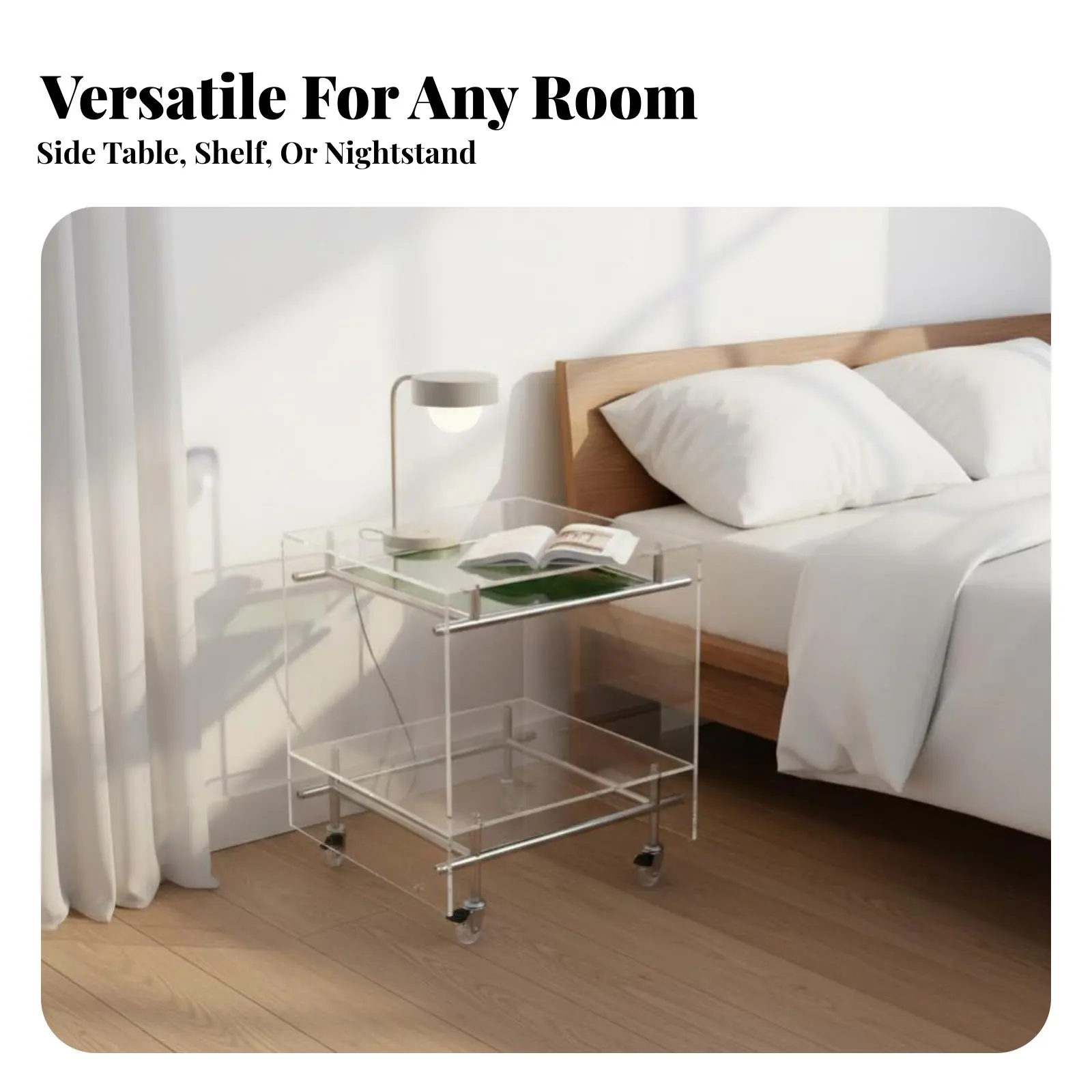 

2-Tier Rolling Trolley Transparent Design 2-Tier Rolling Trolley Movable with Wheels Mobile for Students, Living Room