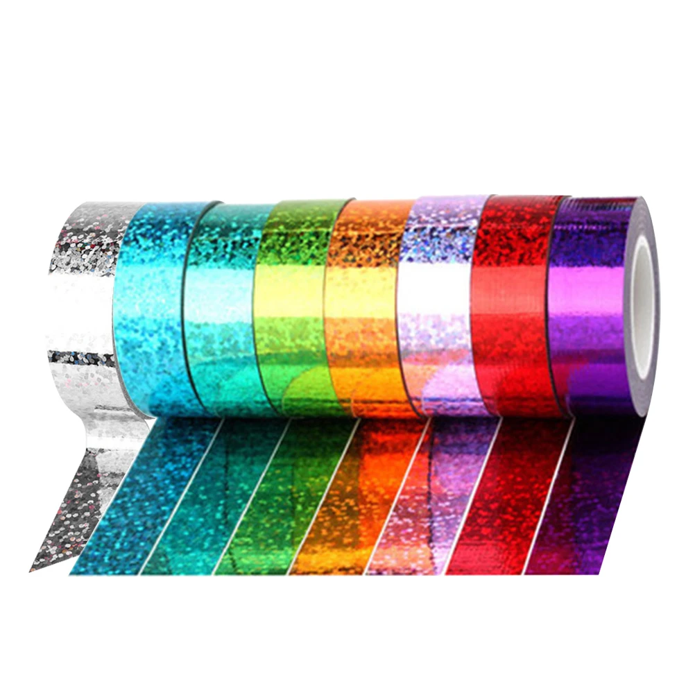 

8 Rolls Cloth Tape Green Purple Glitter Crafts Scrapbook DIY Adhesive Decor Gift Wrap Stationery High Viscosity