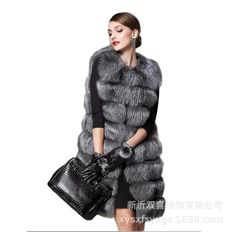Sleeveless Jacket for Women, Fox Fur Vest, Short, Artificial, Oversized, Warm, Female Coat, Winter