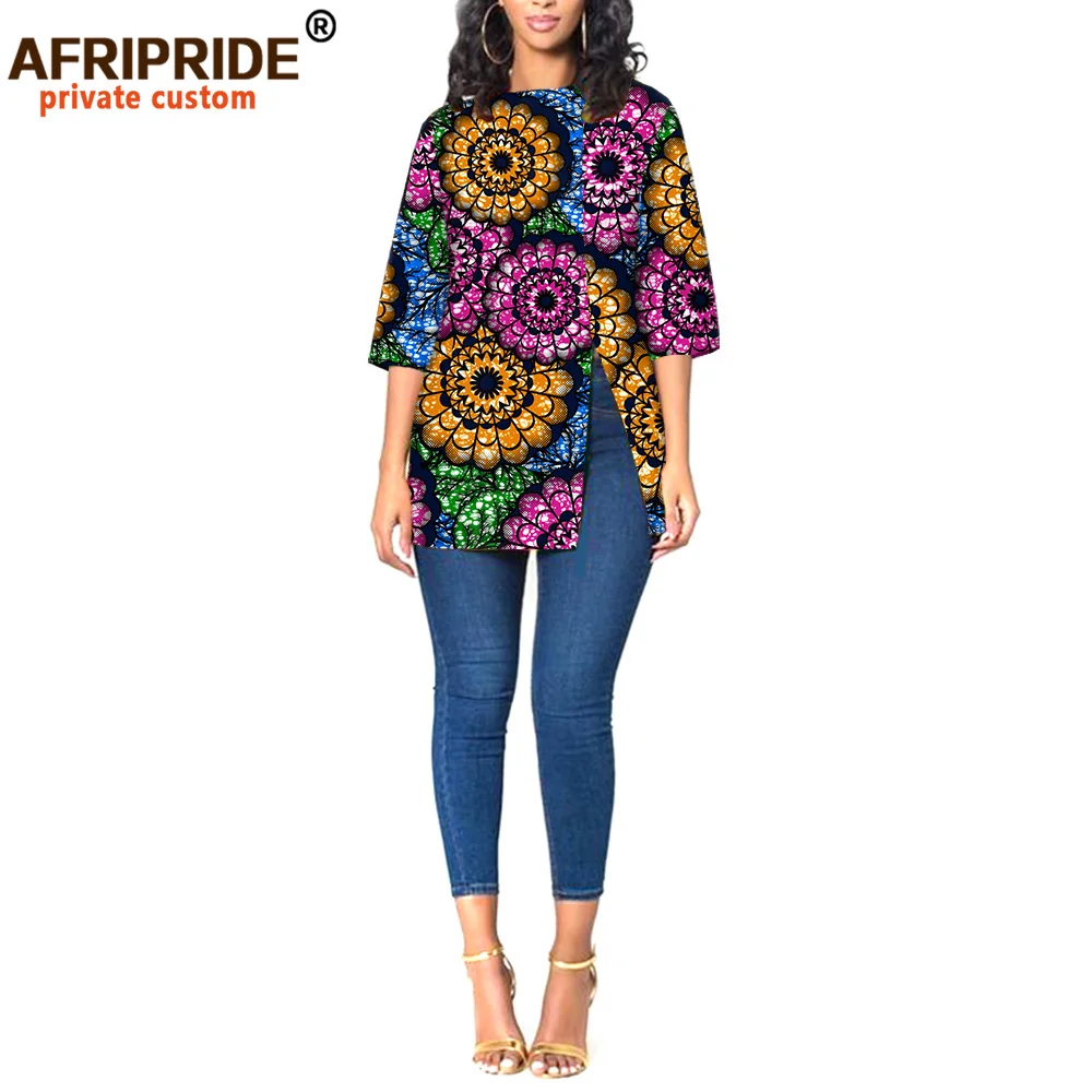 2024 African Women Blouses Print Shirt Dashiki Ankara Fabric Wax Batik Half Sleeve Long Outfit AFRIPRIDE A1922009