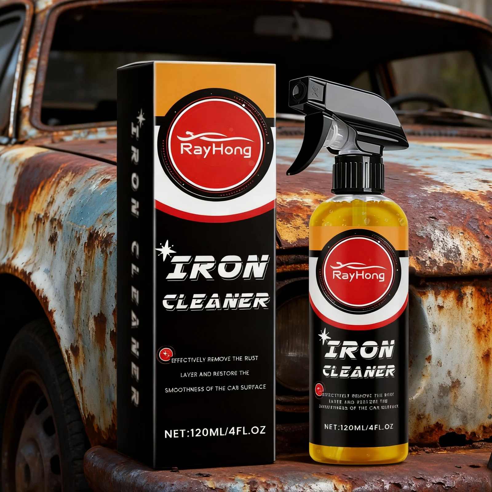 RAYHONG 120ML Iron Cleaner Fast-Acting Rust Remover | Quickly Remove Rust Layer Restore Metal Smoothness for Home/Car/Workshop