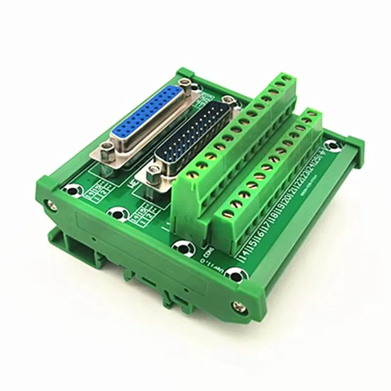 DIN rail  mountable D-SUB DB25 Male / Female Header Breakout Board, Terminal Block, Connector.