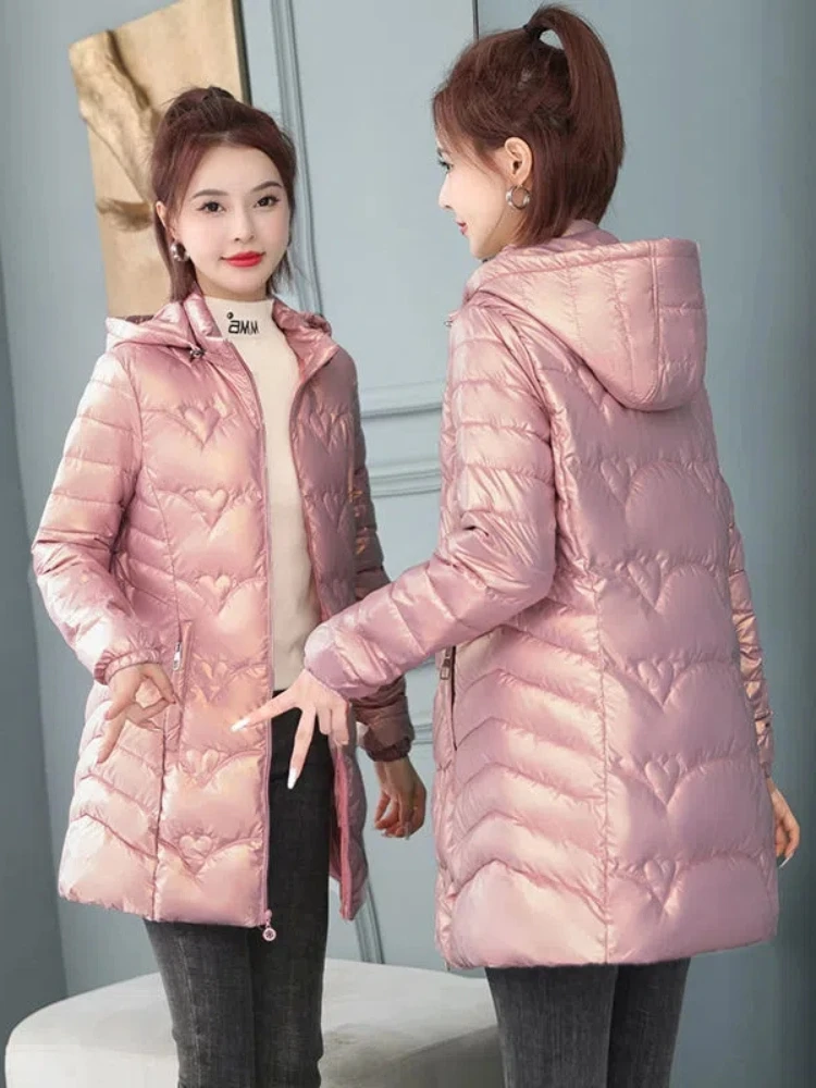 

2023 New Winter Jacket Long Coats Women Parkas Hooded Glossy Down Cotton Jacket Warm Casual Parka Padded Cotton Coat Female