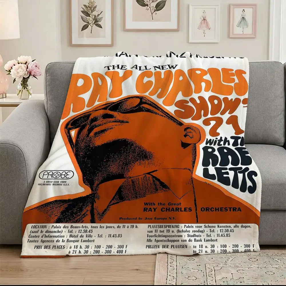 Music R-Ray C-Charles Throw Soft Warm Flannel Blanket, Multi-use Throw for Bed Sofa Office, Air Conditioning Nap Blanket