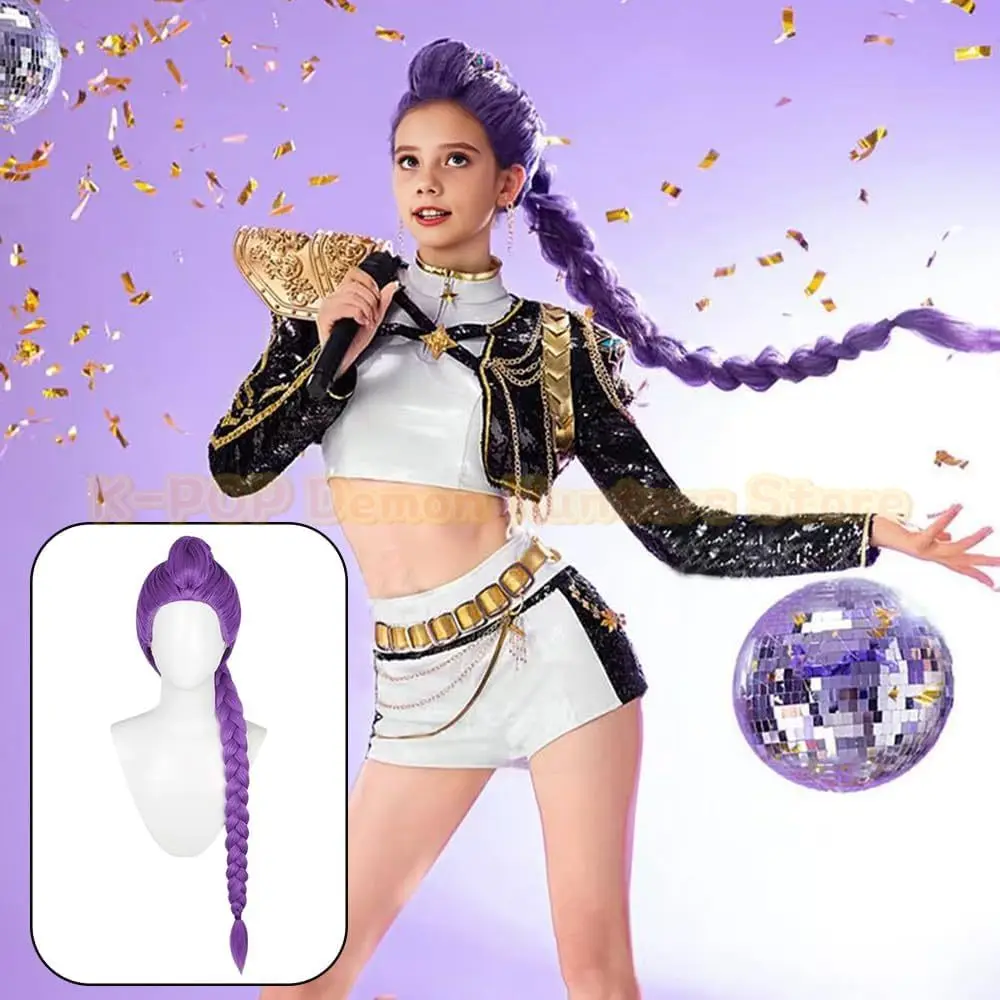 Nuevo 2025 mujeres hombres Demon Hunters pelucas de Cosplay Anime Rumi Mira Zoey pelucas de disfraz trenzas moradas accesorios para niños Prop peluca Rumi