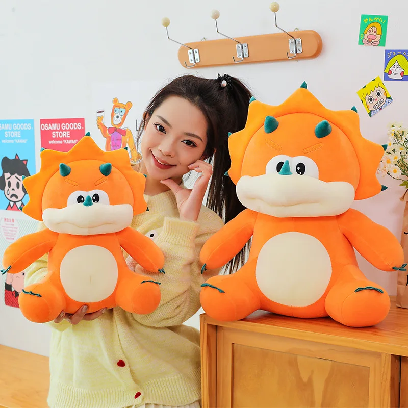 

Large Size Cute Orange Triceratops Dinosaur Plush Toy, Soft Stuffed Dinosaur Doll, Cartoon Dinosaur Pillow for Kids Great Gift
