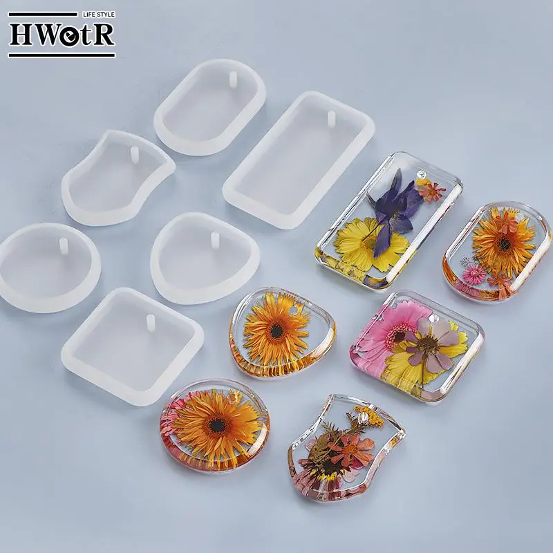 

DIY Keychain Pendant Silicone Mold DIY Pendant Crystal Epoxy Resin Mold Round Rectangle Pendants Jewelry Making