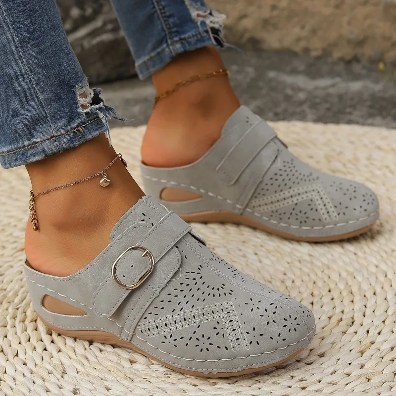 Hot Sale Shoes Female 2024 Summer Large Size 43 Women\'s Closed Toe Slippers Comfortable Thick-soled Roman Women Shoes Zapatos