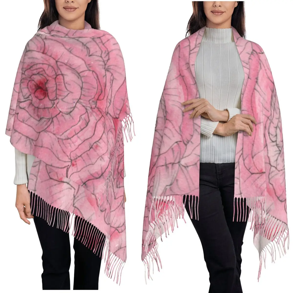 

Акварельный шарф с кисточками для женщин, мягкие теплые шали и накидки, большая осенне-зимняя шаль