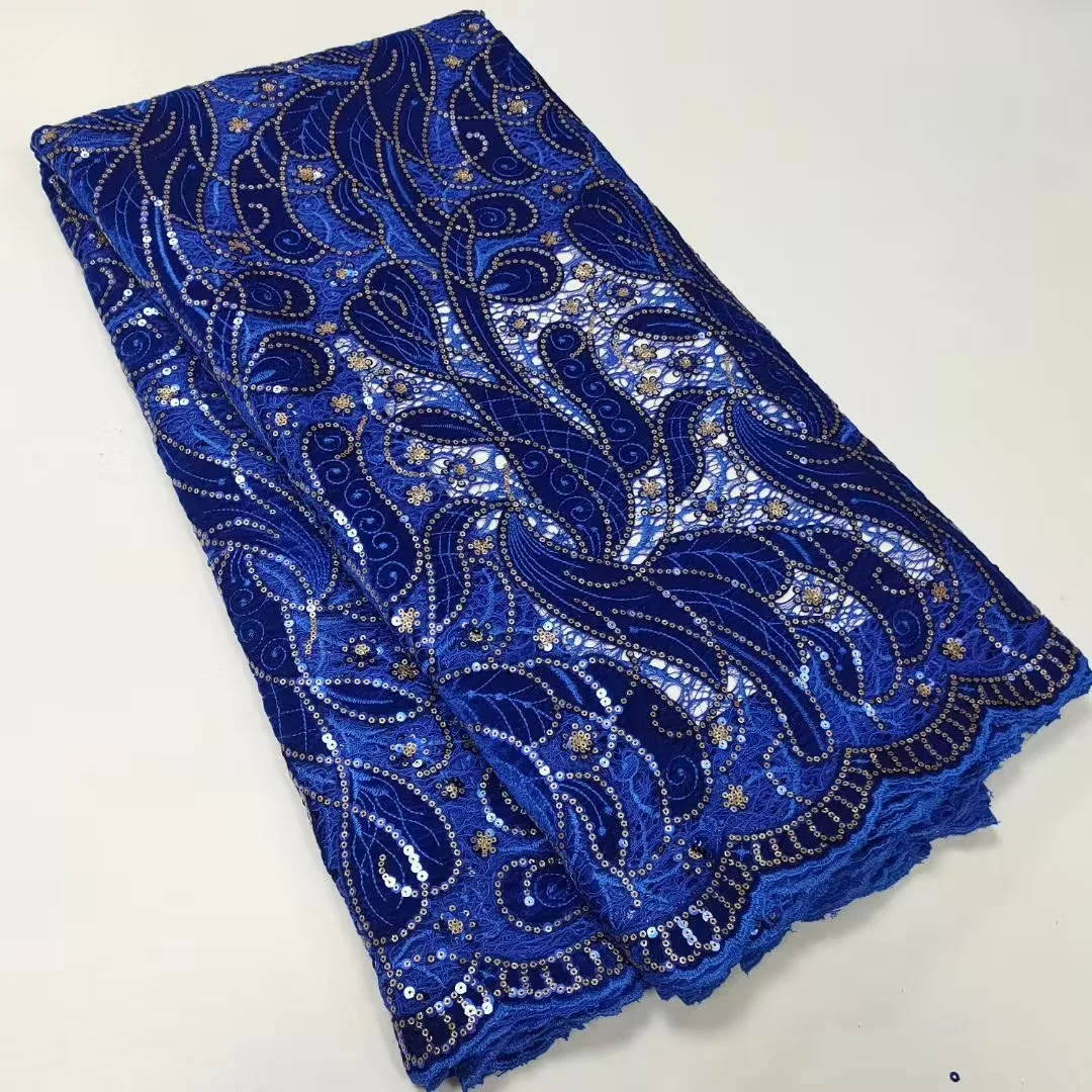 New African Laser Velvet Lace Fabric 5 Yards 2022 High Quality Blue Hollow Out Evening Sequin Embroidery Nigerian Lace Fabrics