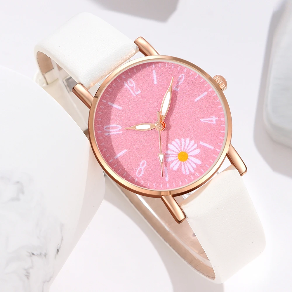 1Pcs Minimalist Style Flower Element Dial Watch For Couples Casual Fashion Quartz Watch Is The Perfect Gift For Her