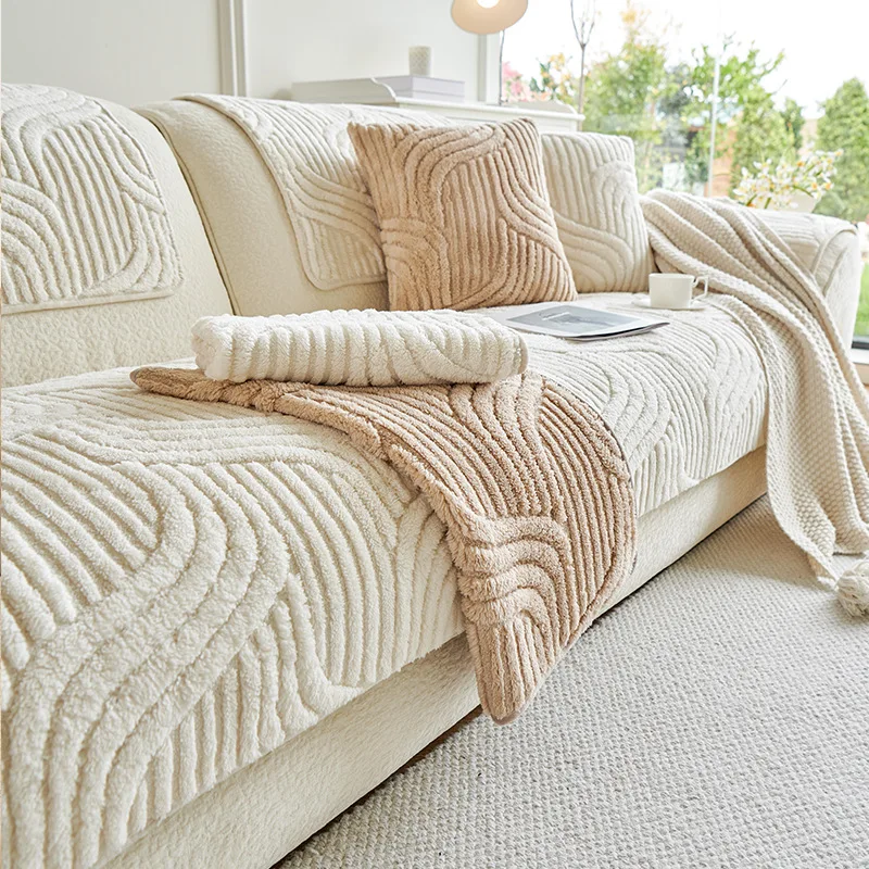 Shu cotton fleece cream wind sofa cushion autumn and winter plush thickened seat cushion non-slip cover cloth towel