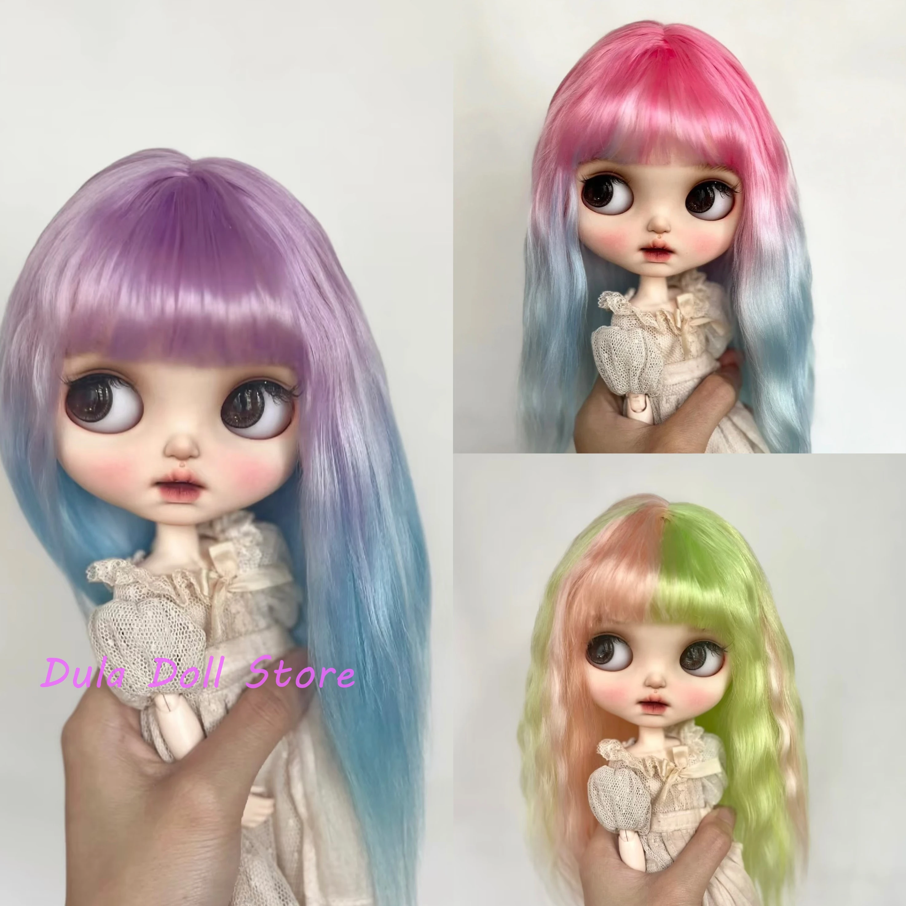 Dula Doll Wigs for Blythe Qbaby Red and blue gradient argent Mohair Microvolumes curls 9-10 inch head circumstance