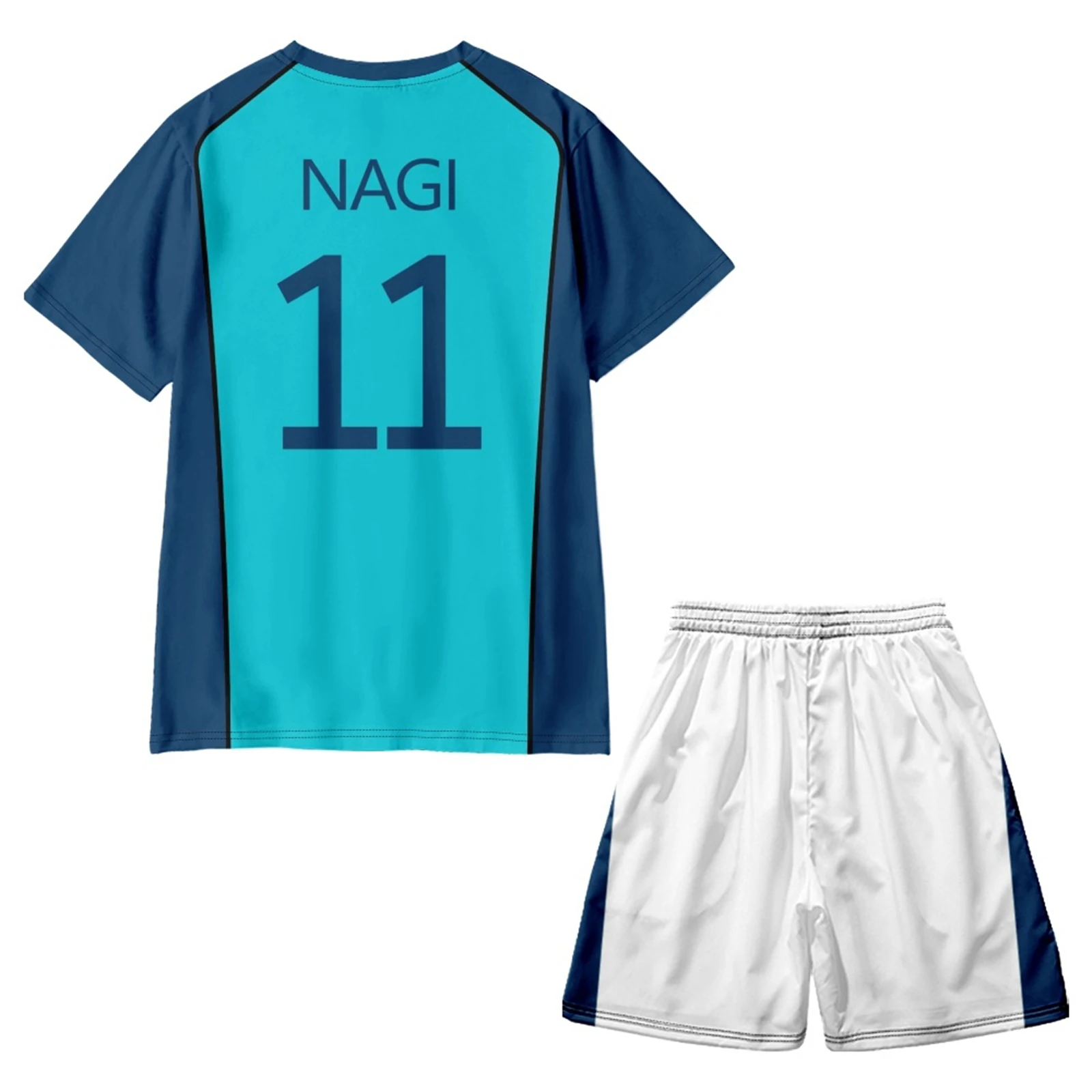 Adult Men Football Jersey Summer Sportswear Blue Casual Short Sleeved Pants  Anime Printing Cosplay Costume Halloween Party Set