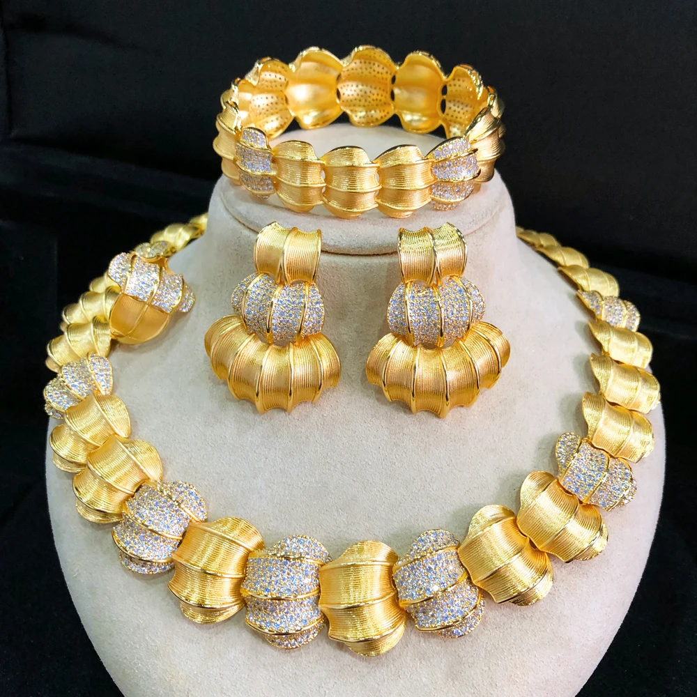 GODKI 4PC BIG Maple leaf Luxury African Jewelry Set For Women Wedding Party Naija Bride Necklace Dubai Bridal Dress Jewelry Set