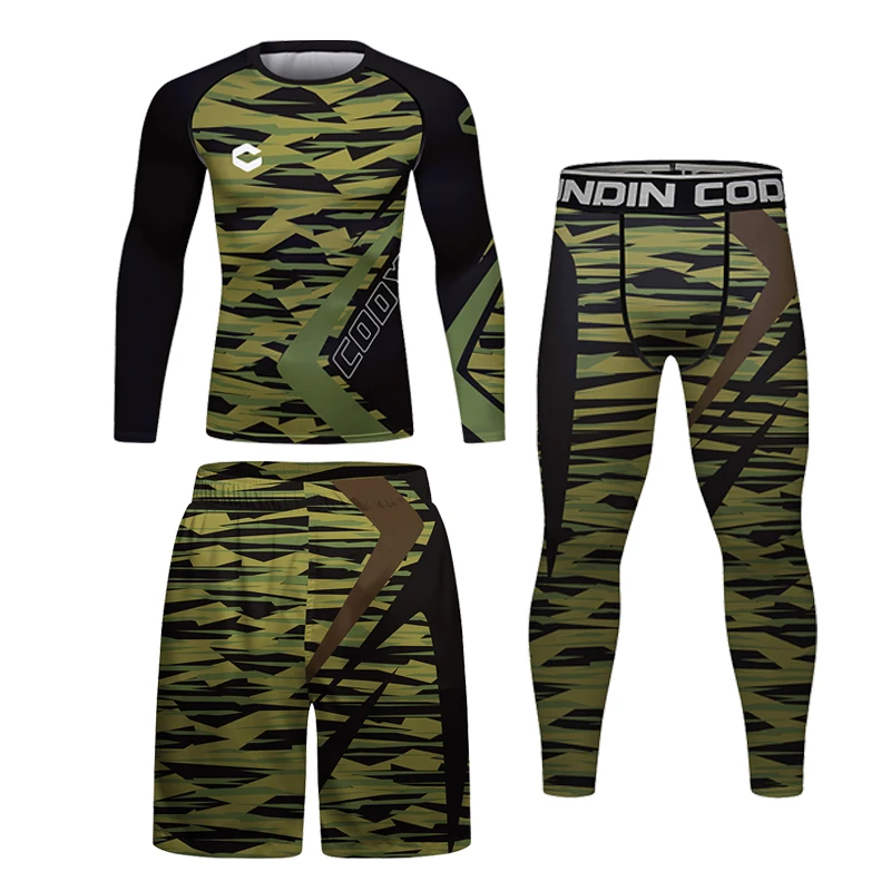 Men MMA Compression Sports Suit Rash Guard T-shirt+Pant Set Training MMA Kit Rashguard Boxing Sportswear Jogging Running Clothes