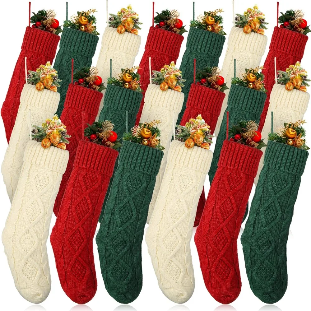 

20 Pcs18 Inch Christmas Stockings Handmade Knitted Christmas Stockings Large Cable Burgundy Green