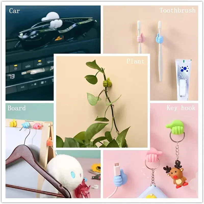 10Pcs Self Adhesive Wall Decoration Hook Creative Silicone Thumb Key Hanger Hook Home Office Data Cable Clip Wire Desk Organizer image 4