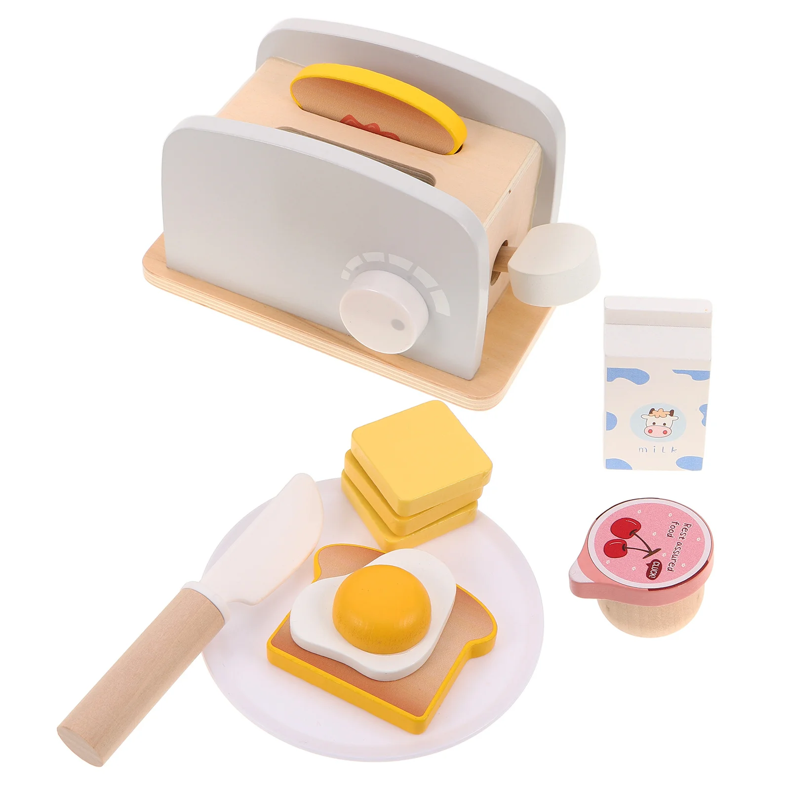 1セット木製トースターごっこ遊びキッチンセット朝食アクセサリーモンテッソーリごっこ遊び幼児用キッチン家電おもちゃセット