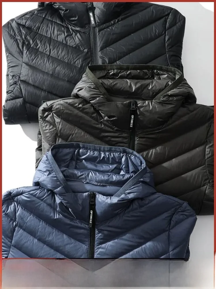 

Lightweight Men's Outdoor Hooded down Jaet 90 White Du down Versatile Storage Design Youthful Sle Warm Windproof