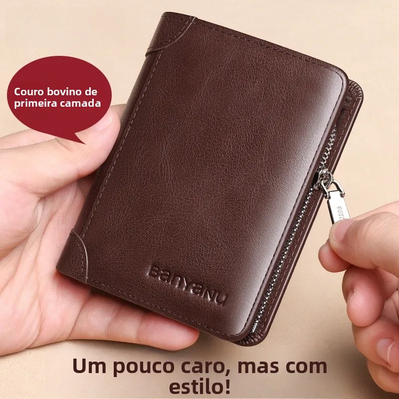 high-end-top-layer-cowhide-wallet-men's-zipper-coin-purse-genuine-leather-large-capacity-multi-function-driver's-license-anti