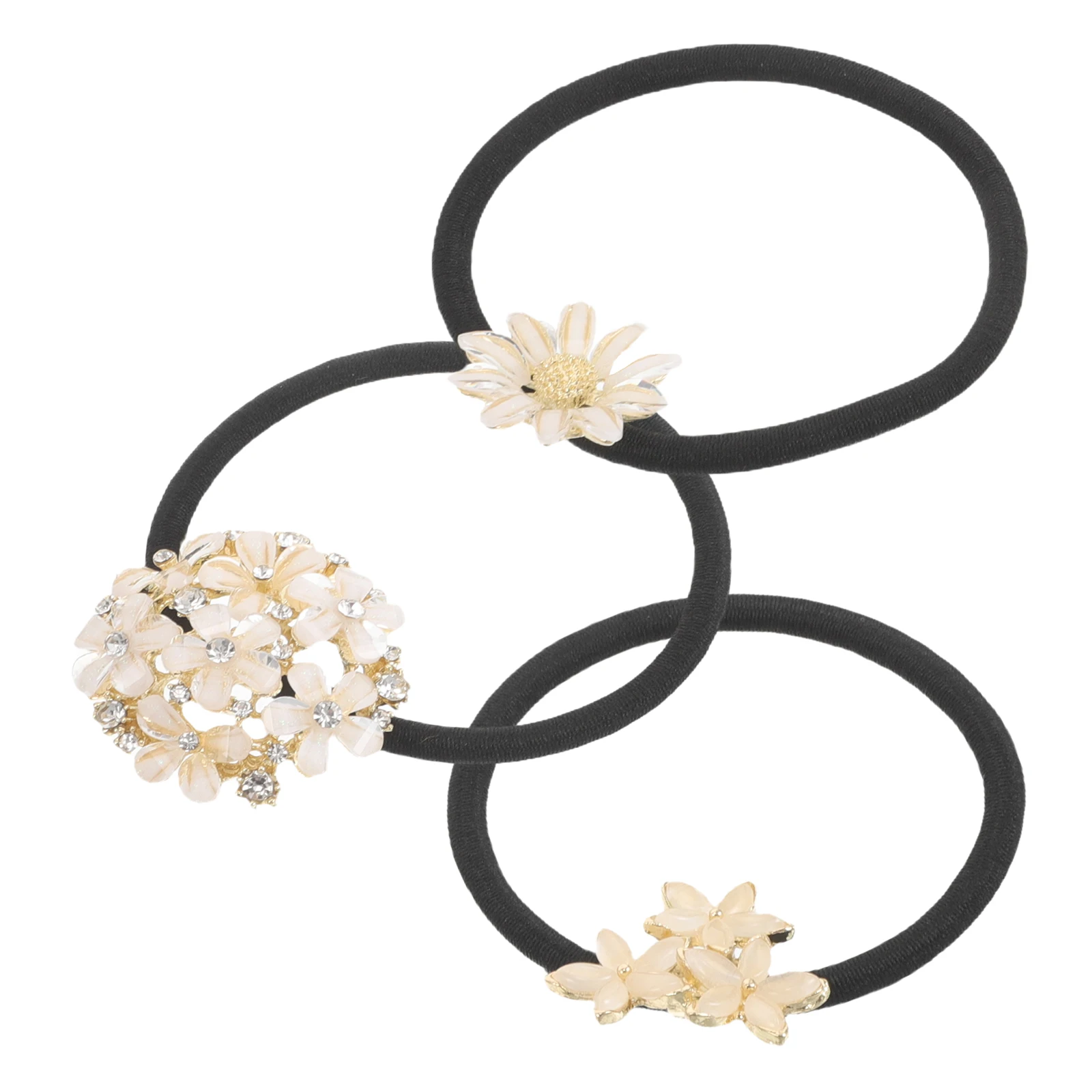 

3 Pcs Flower Hair Accessories Crystal Rhinestone Rope Ponytail Elastic Tie Rubber Band