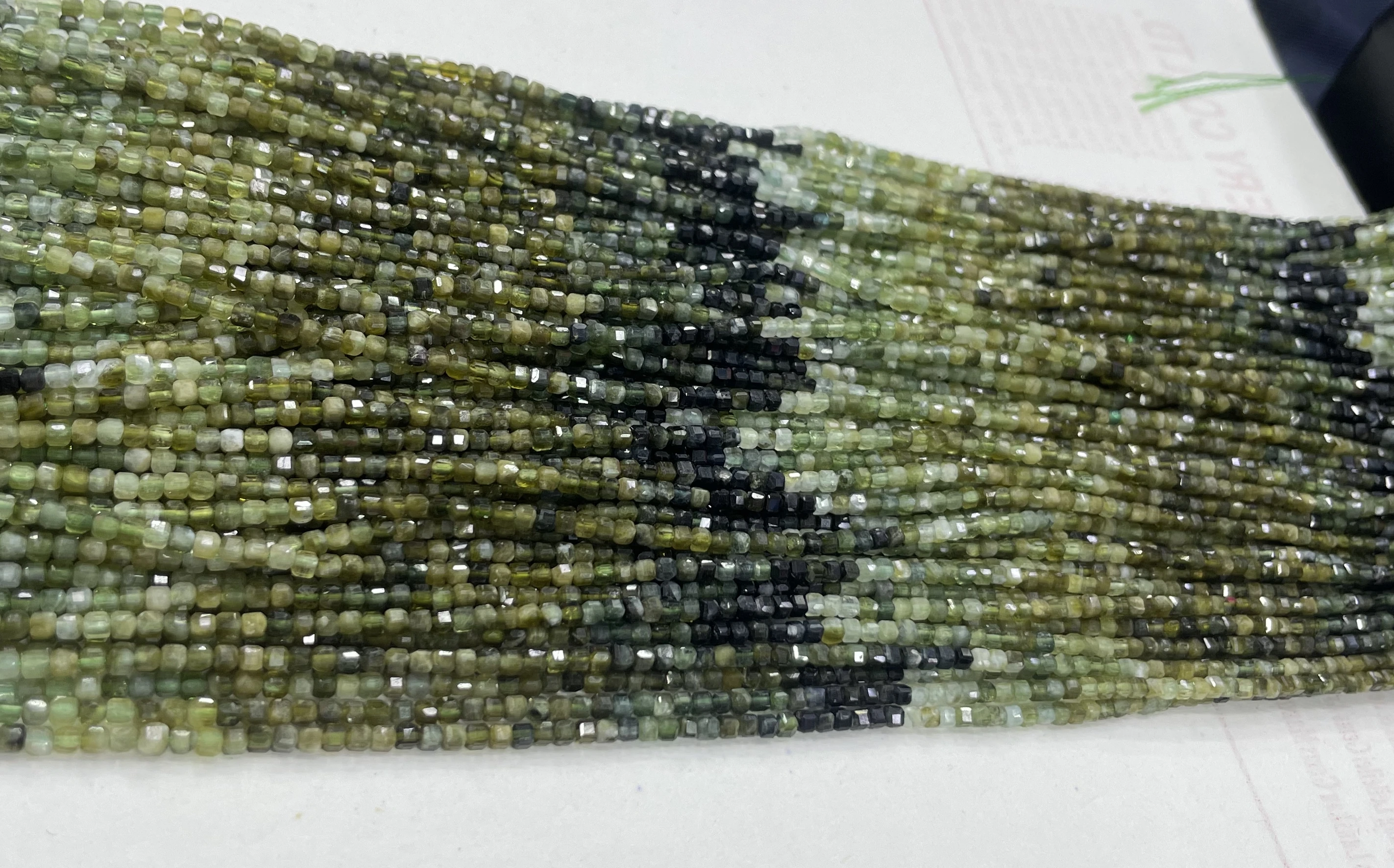 Natural Blue green tourmaline Rainbow Cut face 2.5x2.5mm 3x3mm Length Dagree 39 cm