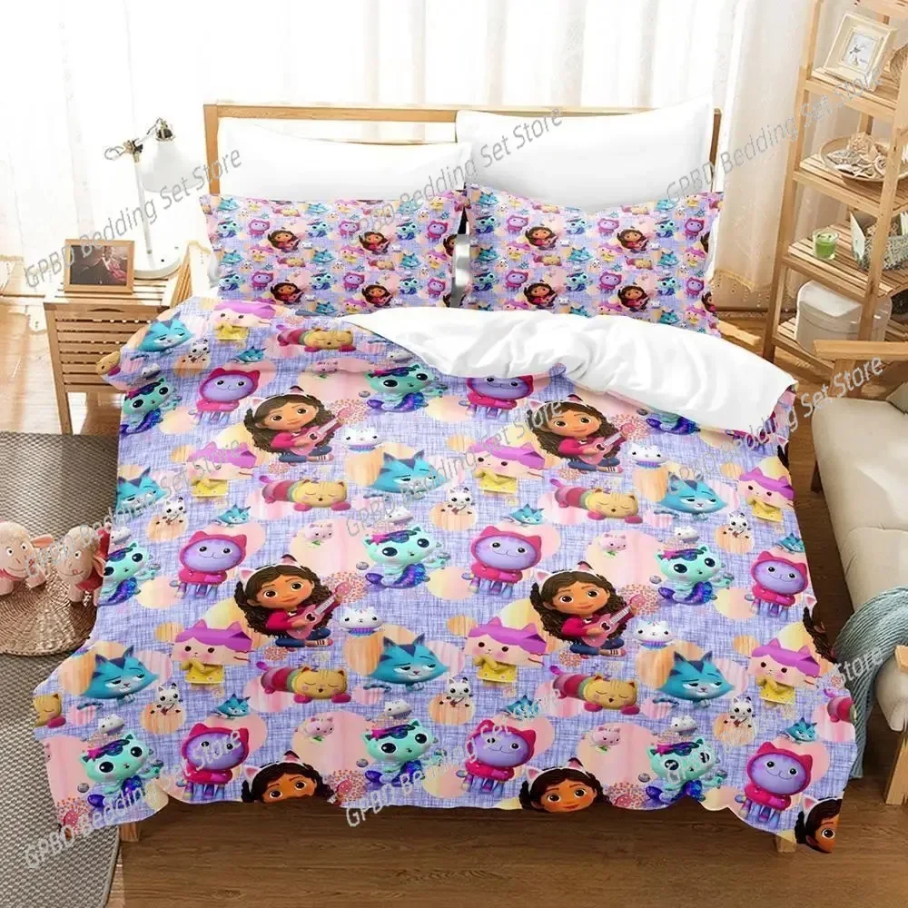 Gabbys Dollhouse 3D Bedding Set Duvet Cover Pillowcases Single Twin Full Queen King Size Home Decor Quilt Boys Gift