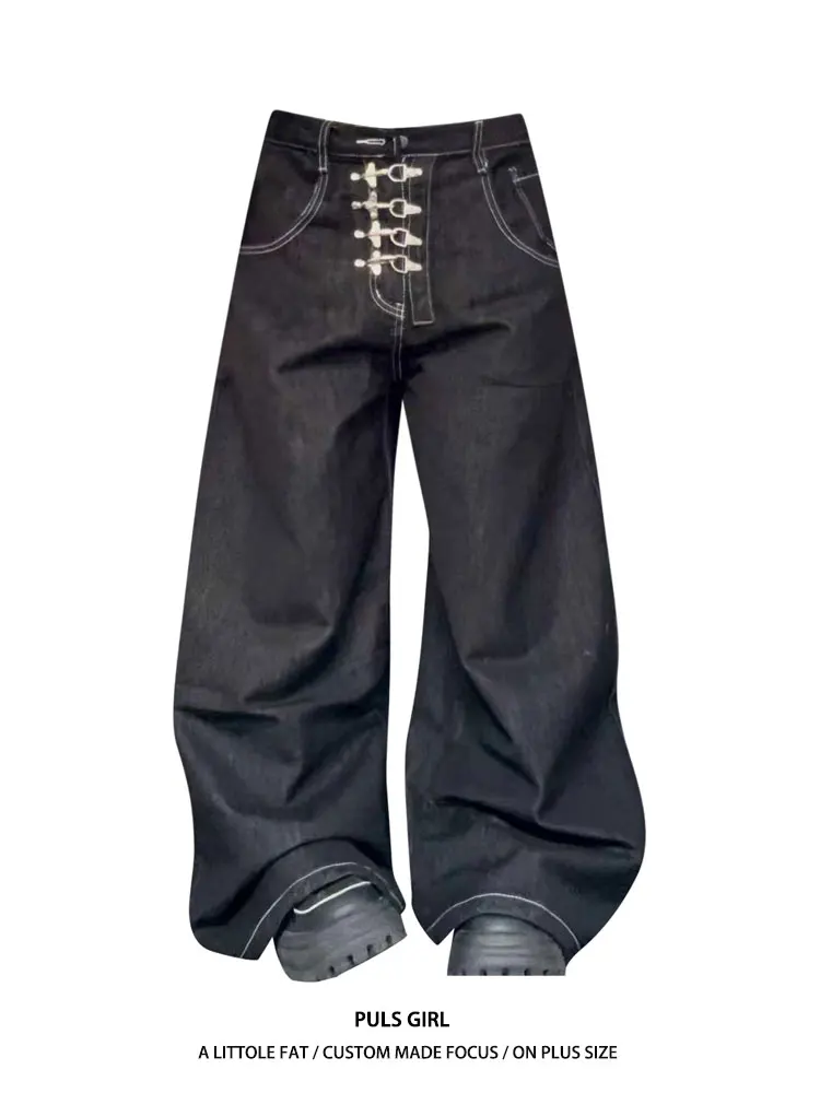 

Loose Wide Leg Jeans Women's High Waist Bootcut Design Washed American Street Style with Airplane Buckle for Casual Wear