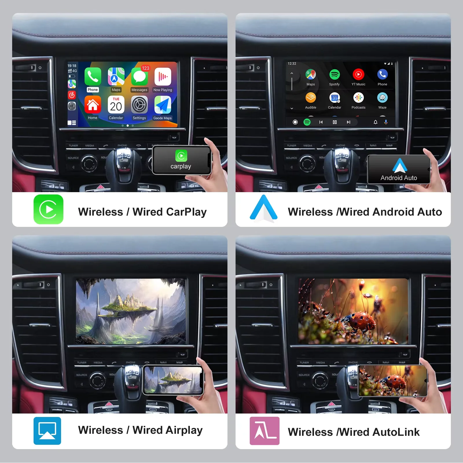 REEIIO Draadloze Carplay Android Auto Module voor Porsche Panamera Cayenne Macan Cayman Boxster 911 718 Ondersteuning Reverse Camera