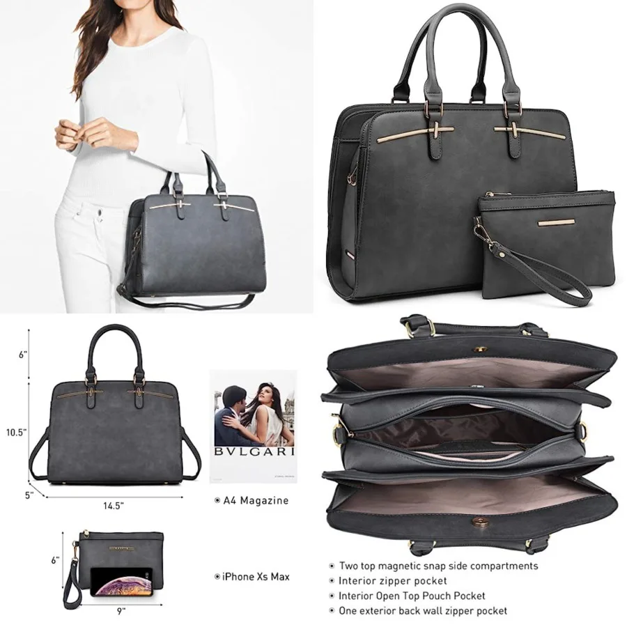 

Women Handbag Wallet Tote Shoulder Hobo Bag Top Handle Satchel Purse Set 2pcs with 3 Compartments