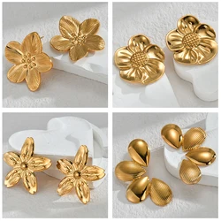 Vintage Flower Stud Earrings Hypoallergenic 18k Gold Plated Stainless Steel Jewelry accessories For Women Party Gifts Fashion