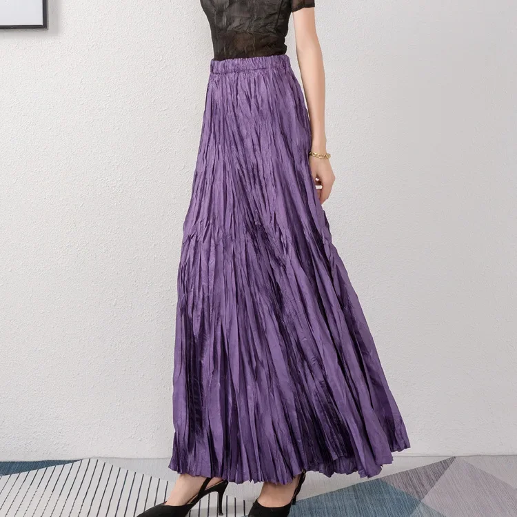 Skirts Women Long Skirt Work A Line High High Elastic Waist Irregularity Casual Loose Maxi Elegant Splice Pleated Streetwear Y2k